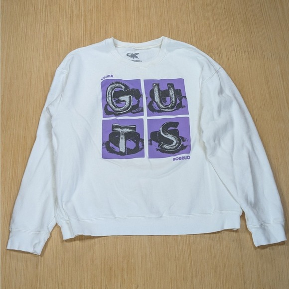 Sweaters - Olivia Rodrigo GUTS Album White Crewneck Sweatshirt Women's XL‎ Pop Music Merch